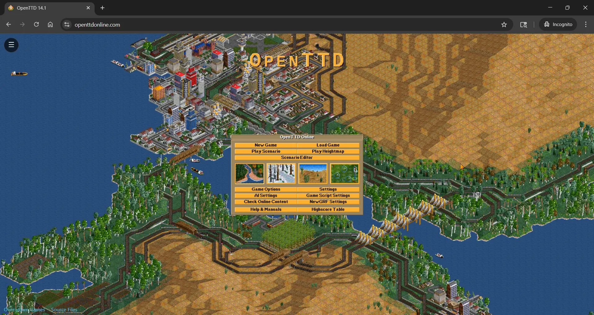 OpenTTD gameplay running in the browser